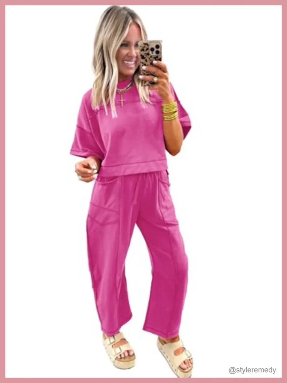 2 Piece Lounge Set Drop Shoulder Boxy Tee Barrel Pants Sweatsuit Pockets
